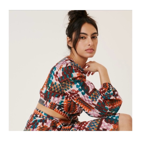 NWOT Anthropologie Versatile Abstract Top in Teal Combo  Size 4 - Picture 3 of 14